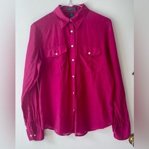 VINTAGE RALPH LAUREN - Cotton/Silk Button Down Shirt. Lightweight. Magen…